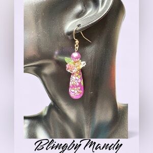 Floral Asian feel PURPLE CLUSTER Drop Earrings